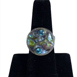 𝅺sajen Offerings abalone and topaz sterling ring adjustable 7/8